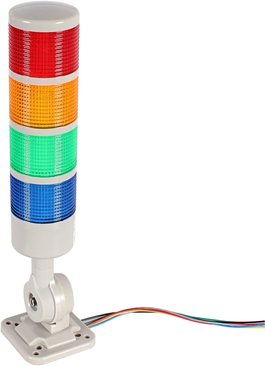 Stack Lights, Industrial Signal Tower with Rotatable Base, Steady/Flashing Light Switchable, 12V/24V DC (3-Layer, No Buzzer) - Image 9