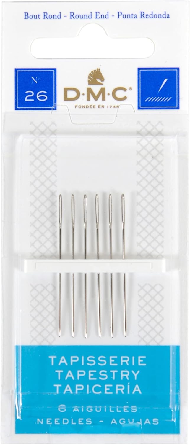 DMC 6-pack tapestry hand needles showing large oval eyes