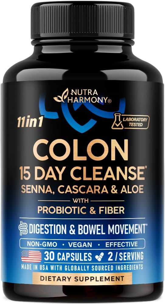 NutraHarmony 15 Day Colon Cleanse front view supplement bottle