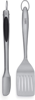 Weber 6707 style stainless steel 2-piece barbecue tool set front view