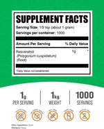 BulkSupplements Resveratrol 1kg bag label detail