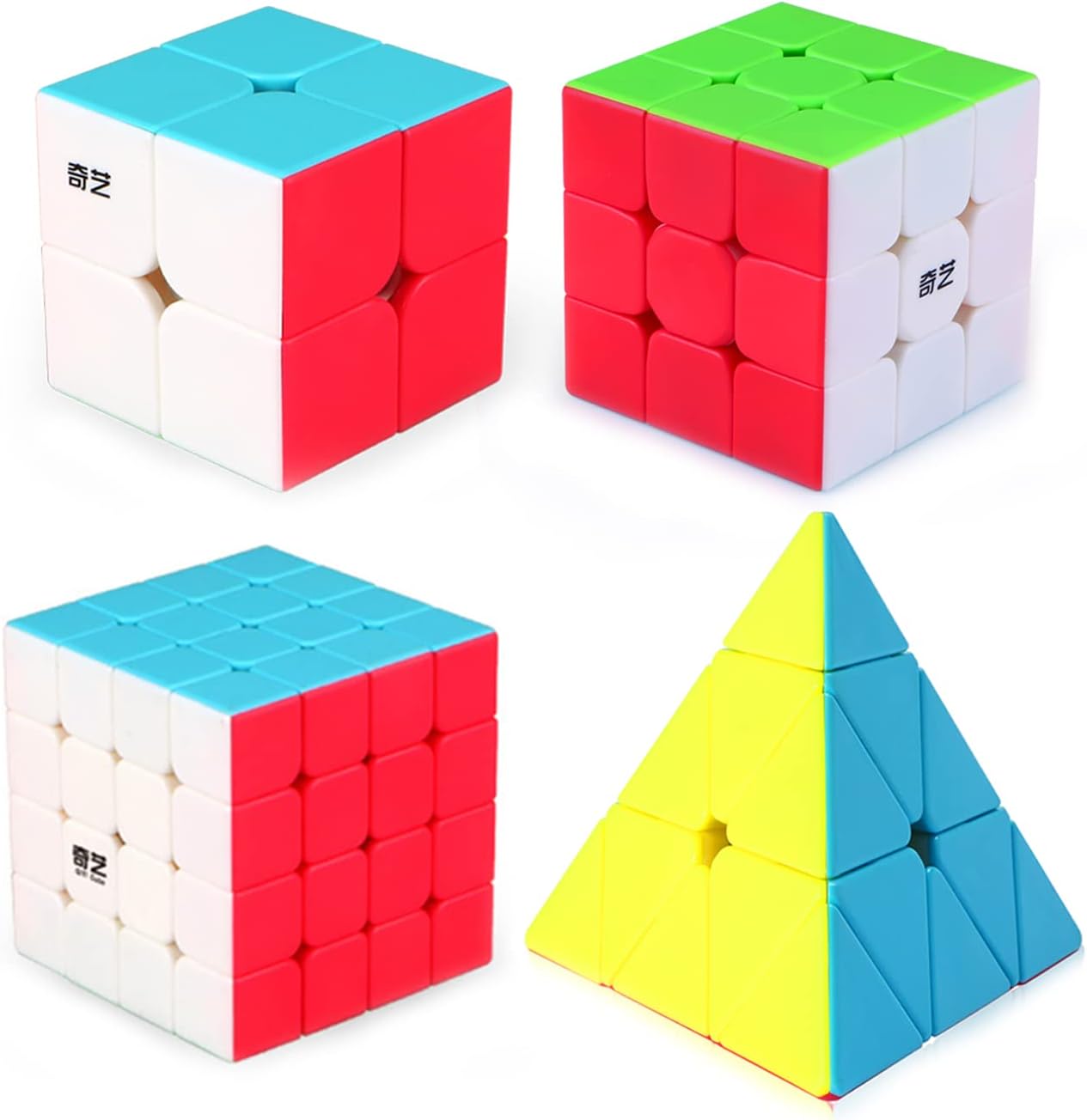 Roxenda speed cube set including 2x2 3x3 4x4 and pyramid cubes