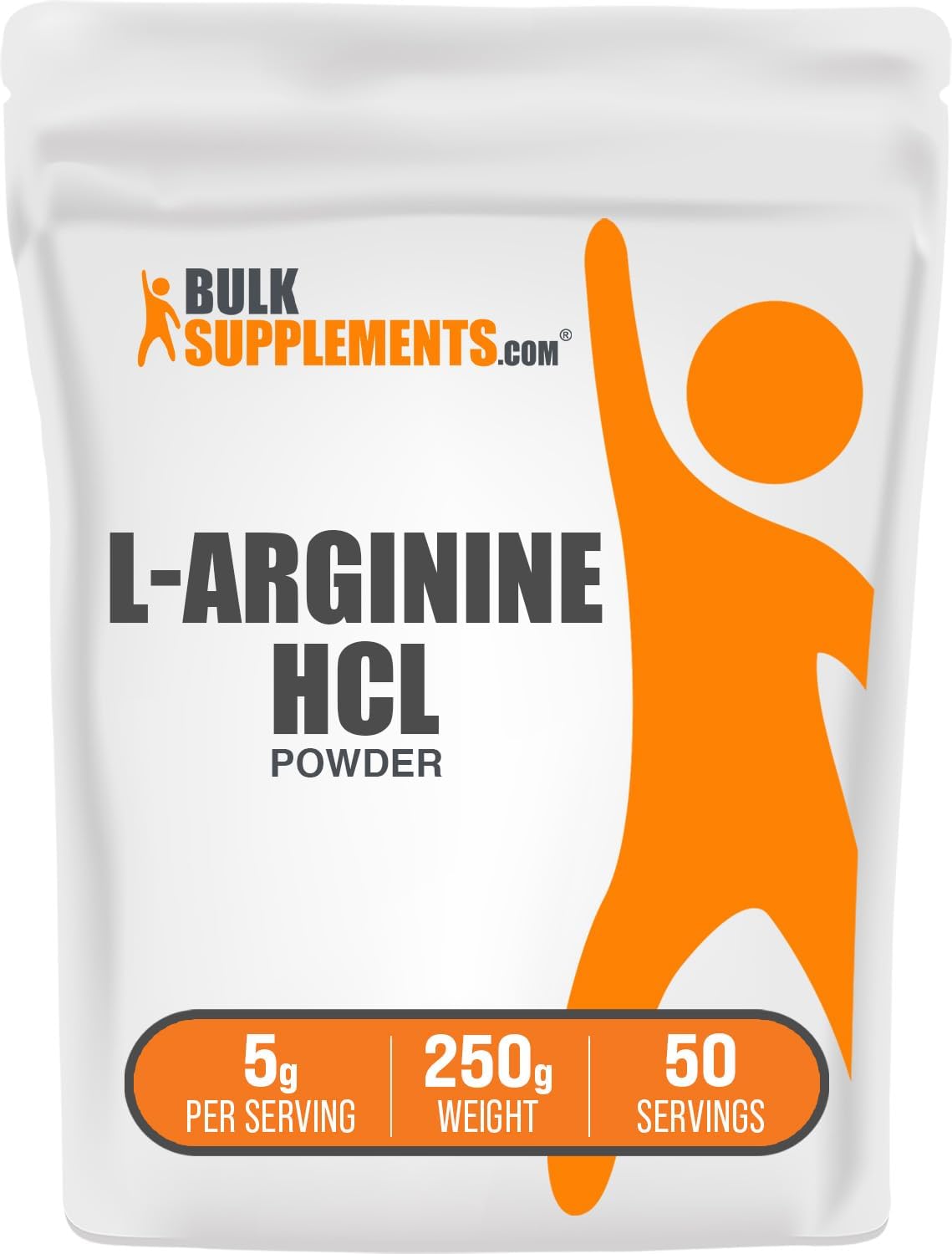 BulkSupplements L Arginine HCl athletic endurance powder blend displayed on a minimalist surface