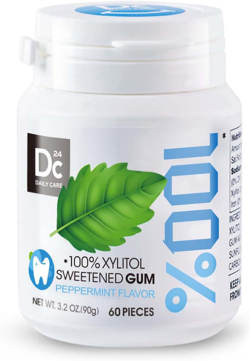 DC24 DAILY CARE 100% Xylitol Gum, No Aspartame, Sugar Free Peppermint Chewing Gum, Natural Flavors, Gluten Free, Vegan, 60 Pieces, Pack of 2 - Image 15