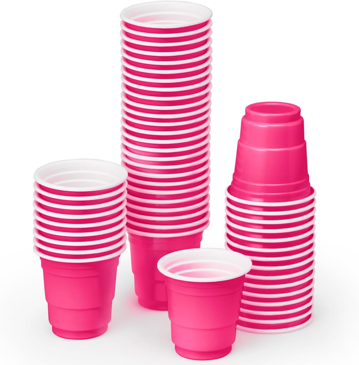 xo, Fetti Hot Pink Plastic Shot Glasses 50 count front view party supplies.