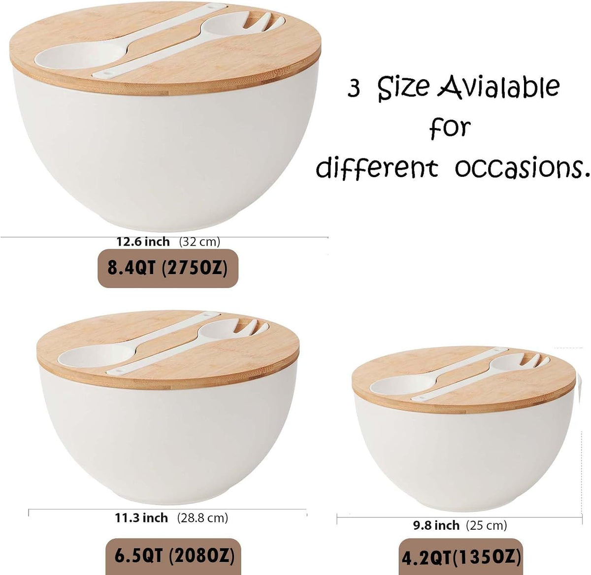 ECOHAGOU 6.5Qt bamboo fiber salad bowl with wooden lid
