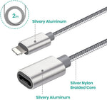 MeloAudio 6.6FT Braid Extension Cord Cable Charging Sync Video & Audio Compatible with iOS Devices (Phone/Pad/Pod), Male to Female Dock Cable Extender Connector Case Adapter (Gray) - Image 3