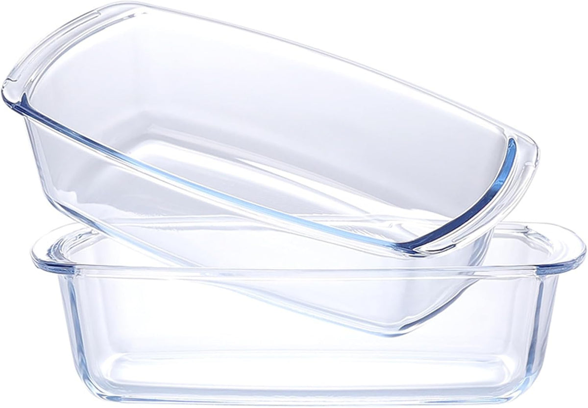 ATRDTO glass loaf pan filled with freshly baked banana bread