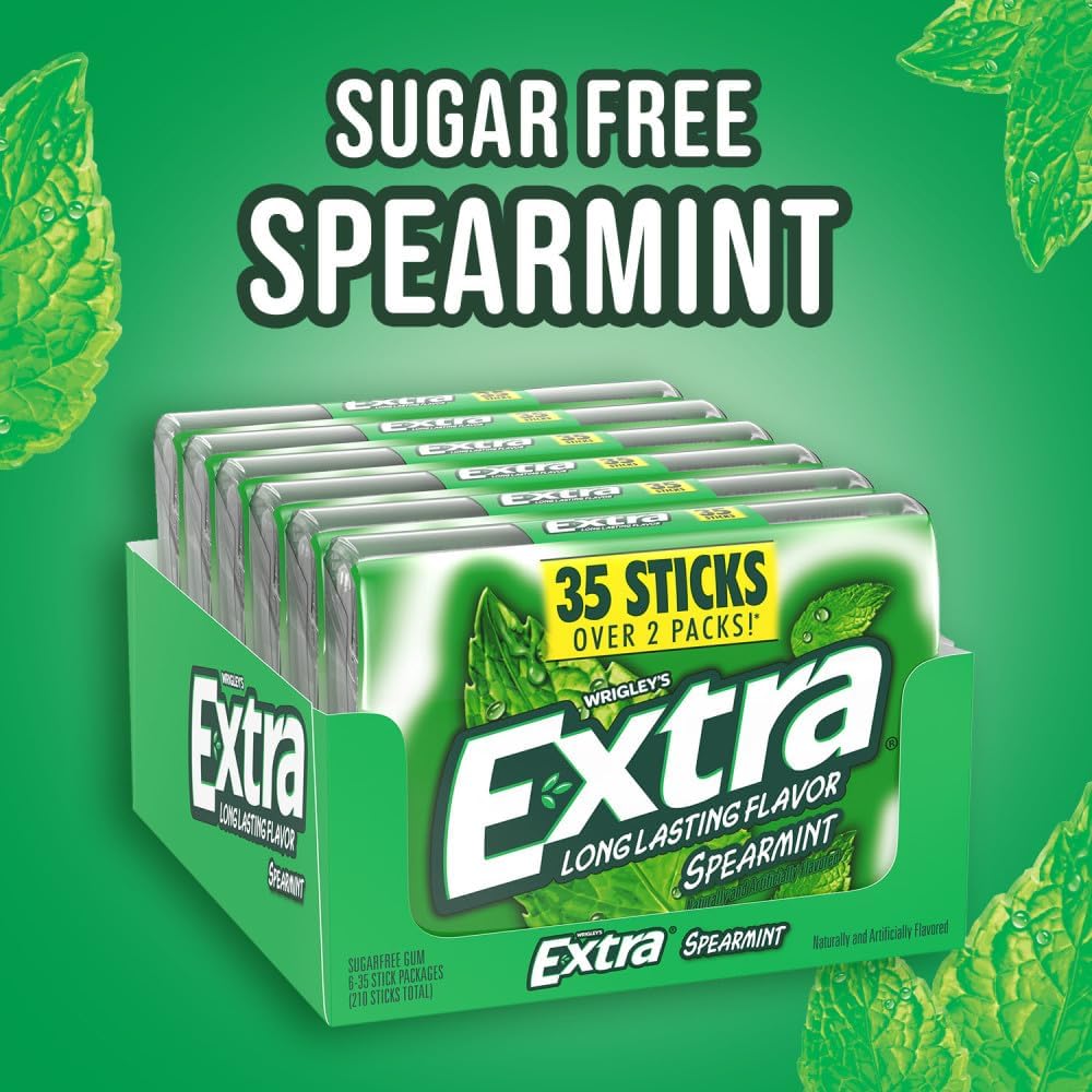 Close-up of the thirty-five stick mega pack packaging highlighting the spearmint flavor.