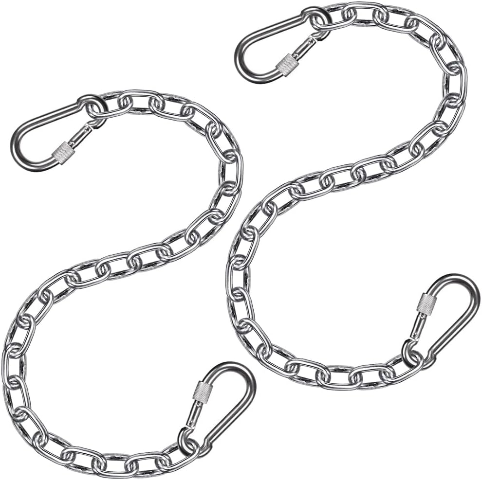 BeneLabel stainless steel hanging chair chain kit front view showing heavy duty carabiners.