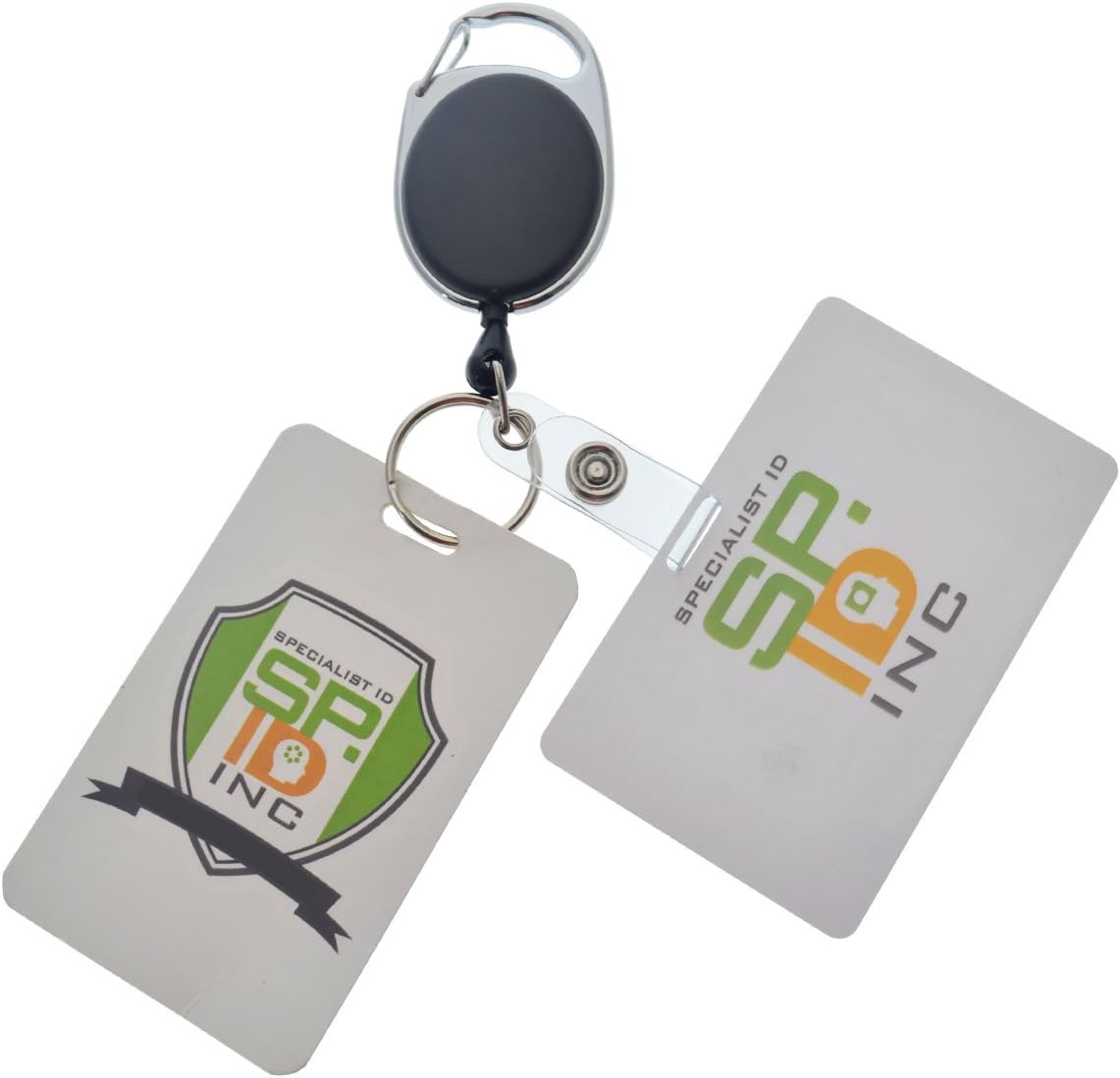 Specialist ID 5 pack badge reels arranged together.