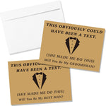 Teling groomsmen proposal cards front view showing minimalist tuxedo graphic