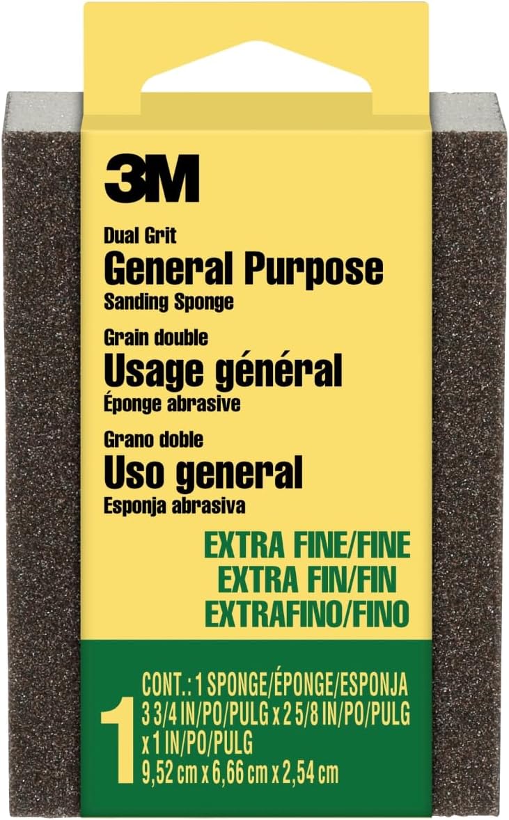 3M sanding sponge block showing top surface and dimensions