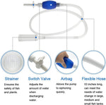 Manual siphon gravel cleaner vacuum pump with long flexible blue hose for water changing.