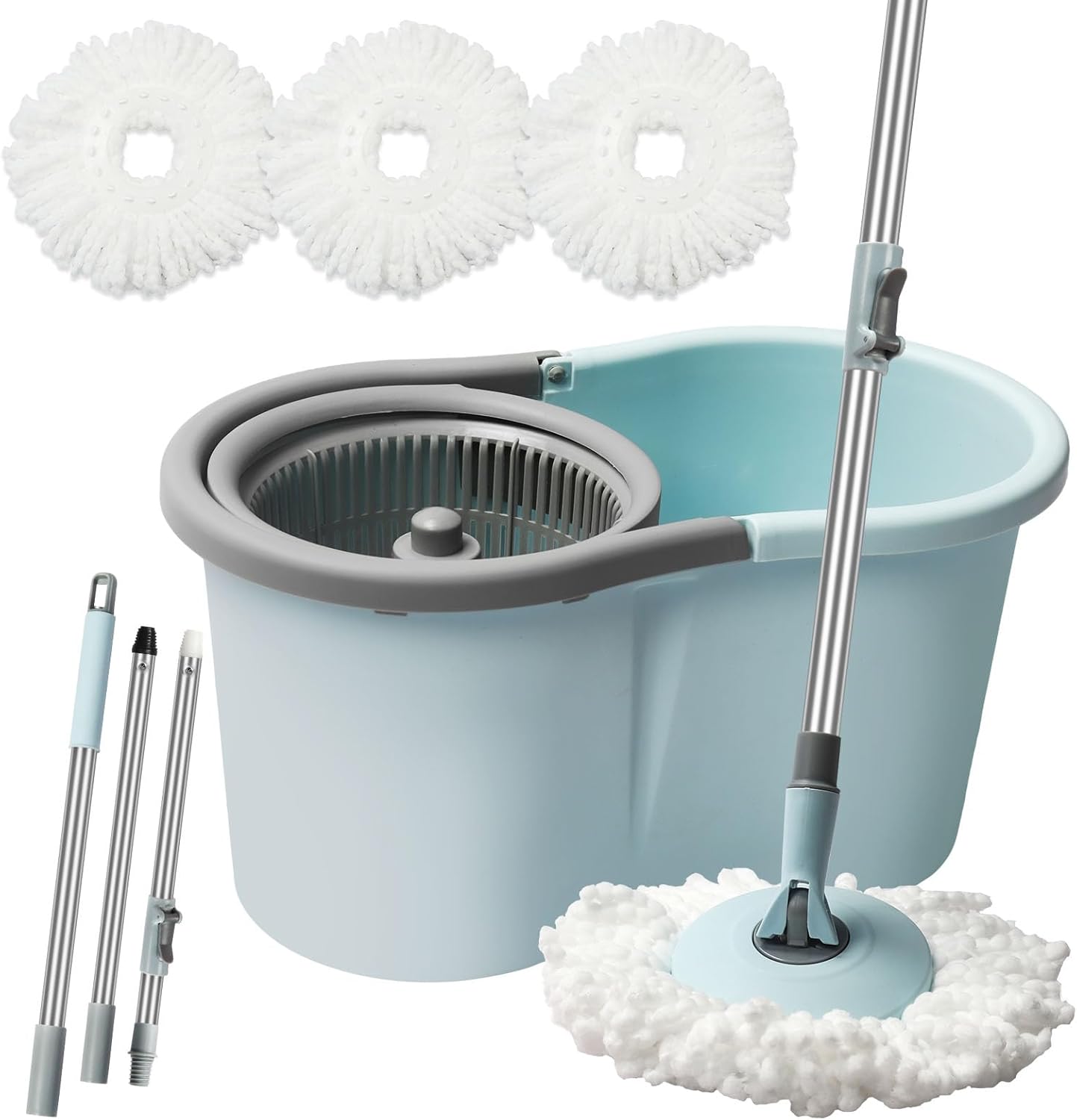 Roixeeds spin mop and bucket set front view for floor cleaning.