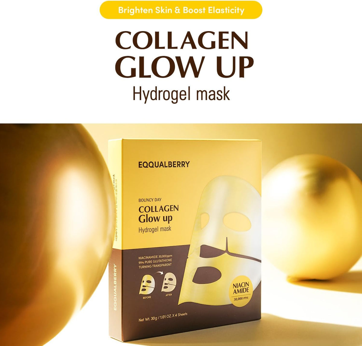 Eqqualberry collagen glow up mask sheet packaging layout