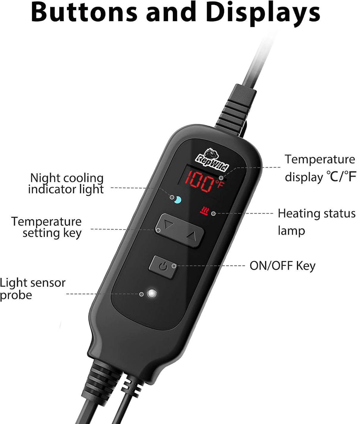 Repwild imported electronic thermostat device controlling a turtle habitat heating system