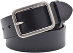 Vonsely black belt for jeans styled with metal hardware.