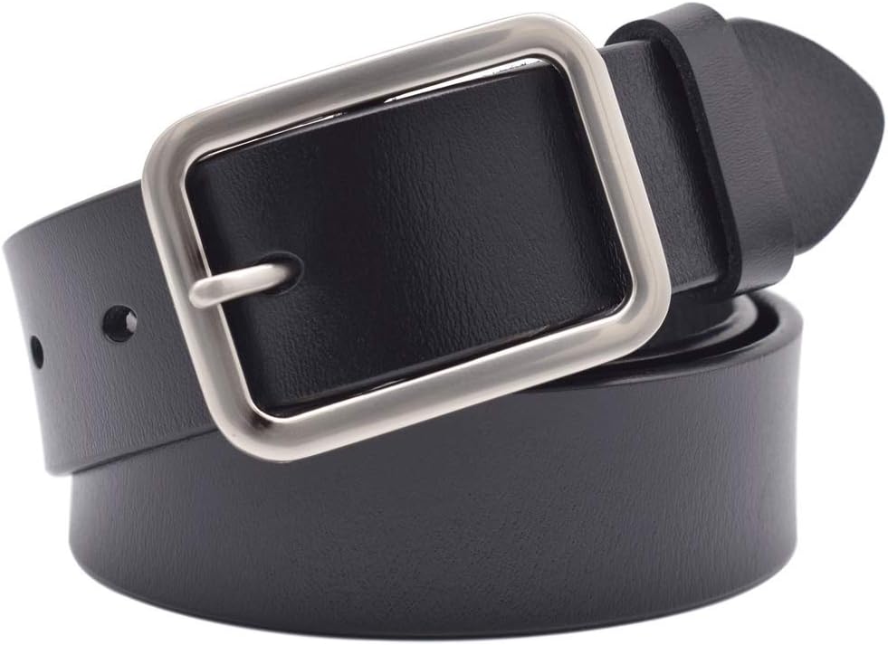 Vonsely black belt for jeans styled with metal hardware.