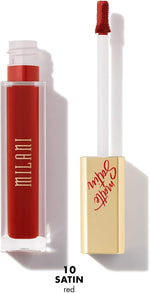 Milani Amore Satin Matte lipstick bottle detailing the built in primer formula.