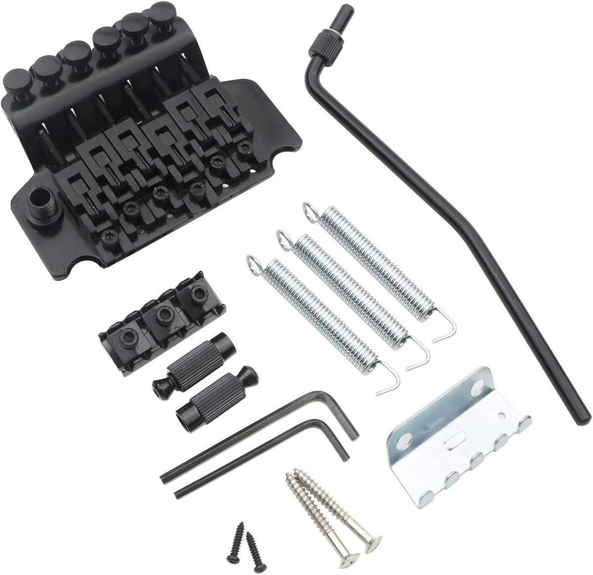 Swhmc black tremolo bridge front view guitar hardware