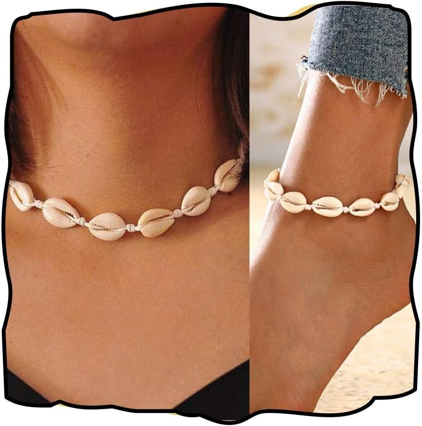 Chennie Boho Cowrie Shell Choker Necklace front view