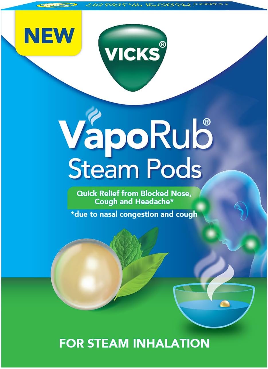 Vicks VapoRub SteamPods 4s, For Steam Inhalation, Quick relief from blocked nose, sinus congestion, headache, and cough due to cold. - Image 1
