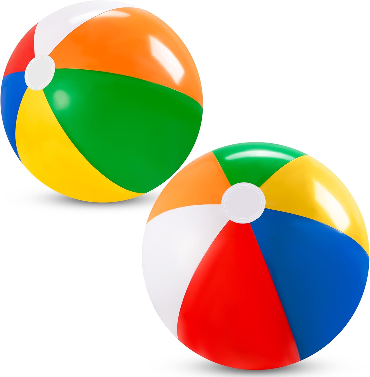 JOYIN Large Inflatable Rainbow Beach Balls front view of two pack set.