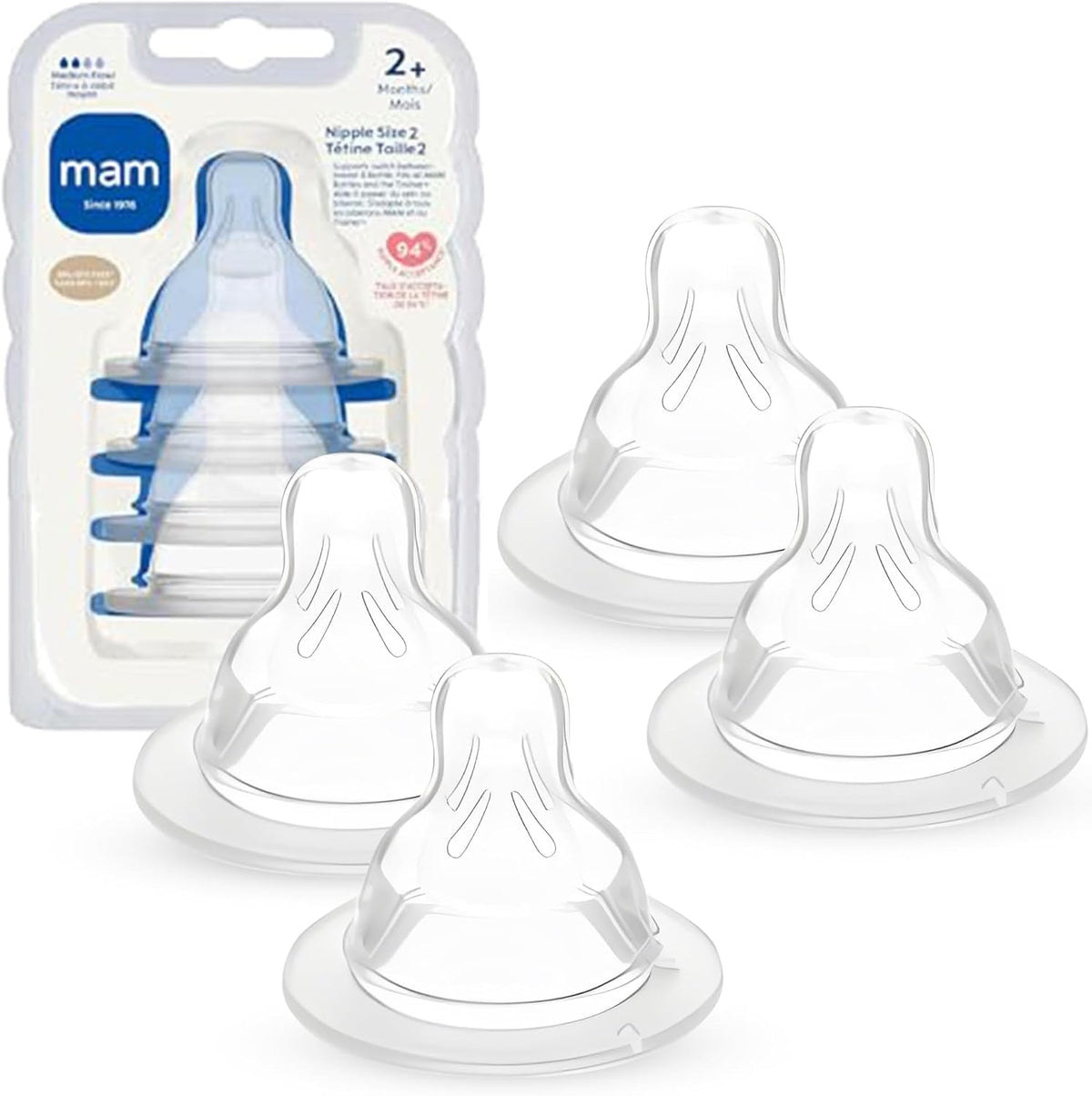 MAM Baby Bottle Anti-Colic Medium Flow Nipples, Fits All MAM Bottles, 2 Pk | Size 2, From 2+ Months, Skin Soft BPA Free Silicone, 94% Nipple Acceptance, Developed With Medical Experts, Made In Europe - Image 13
