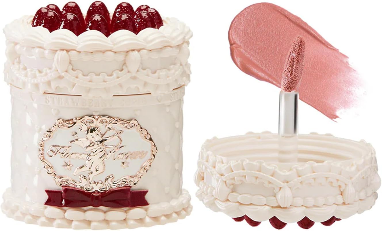 Flower Knows Strawberry Cupid Cake Lip Cream in Nude Rose Brown front view showing the ornate rococo cherub design.