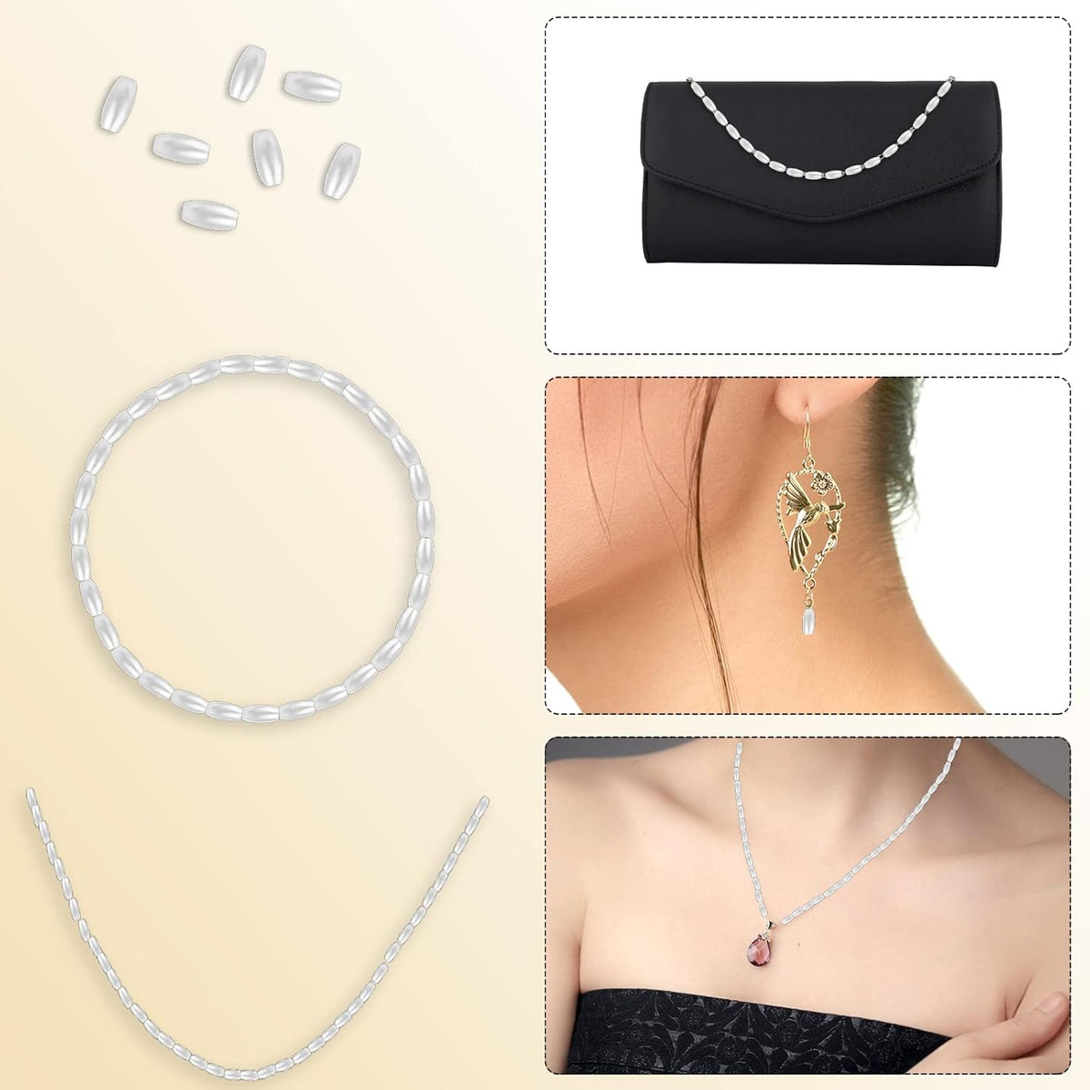 Close up view of white ABS long pearl beads