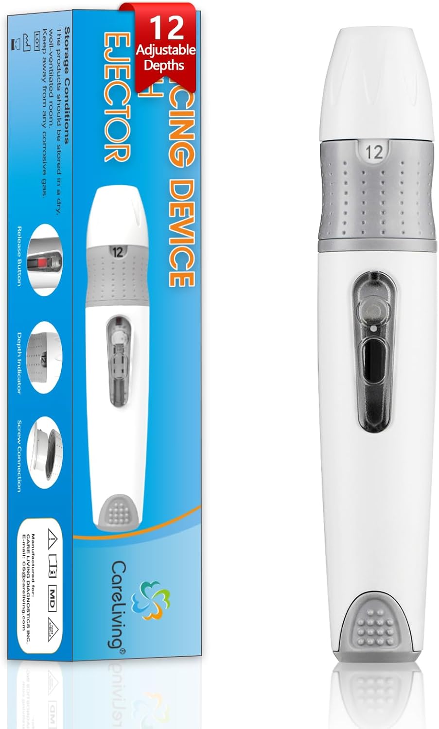 CareLiving Lancing Device for Diabetes Testing, Lancing Device Pen, 12 Adjustable Depth Settings for Minimizing Pain and Discomfort - Image 1