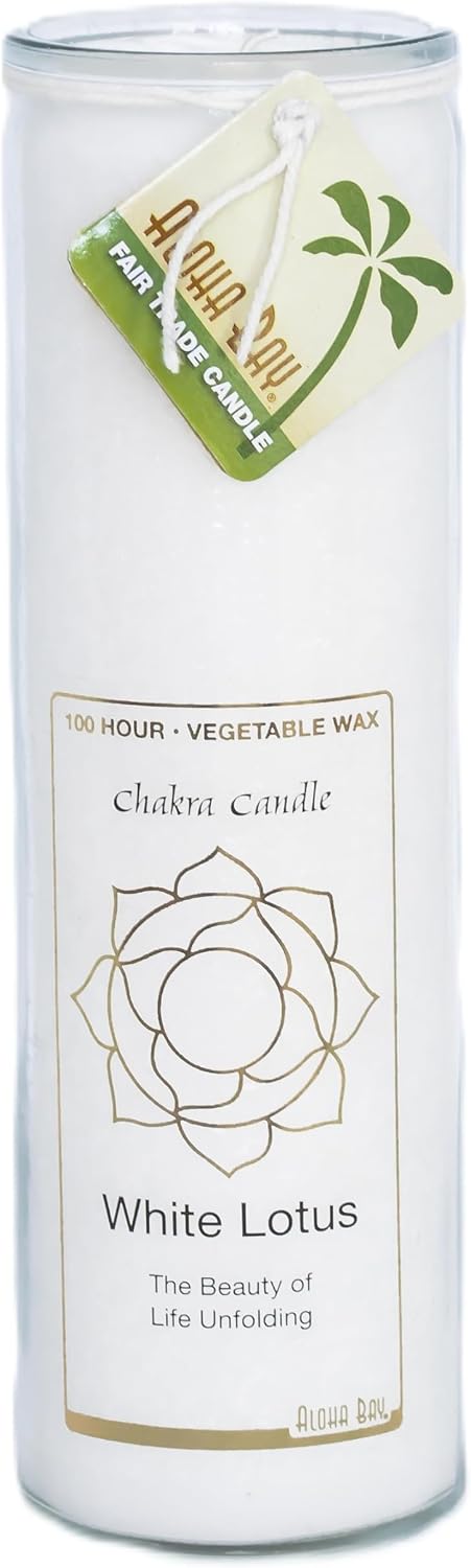 Aloha Bay white lotus chakra candle jar front view meditation