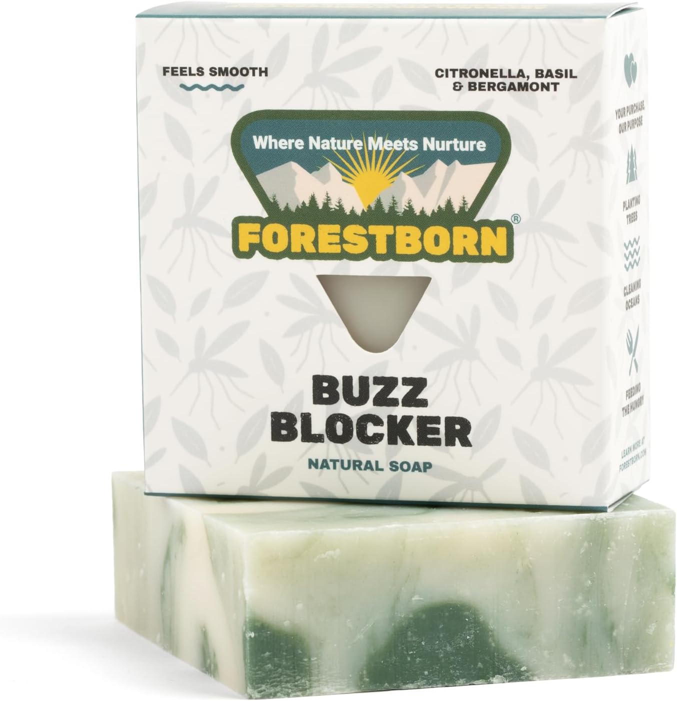 Forestborn Buzz Blocker outdoor soap bar front packaging view