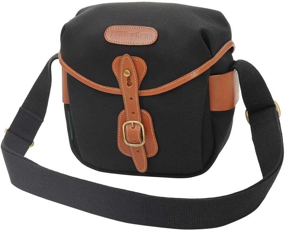 Billingham Hadley Digital camera bag side profile showing brass buckle and strap