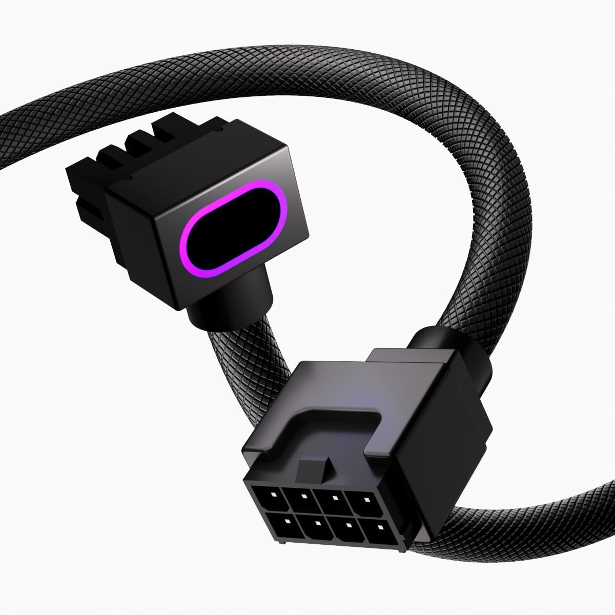 AIJS 8PIN CPU Extension Cable authentic front view showcasing the addressable RGB light strip and right angle design.
