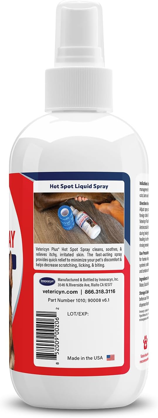 Vetericyn dog itch relief spray bottle showing 8 ounces size