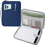 CAAORDKSO laptop tablet sleeve front view in navy blue color showcasing patterned exterior design.