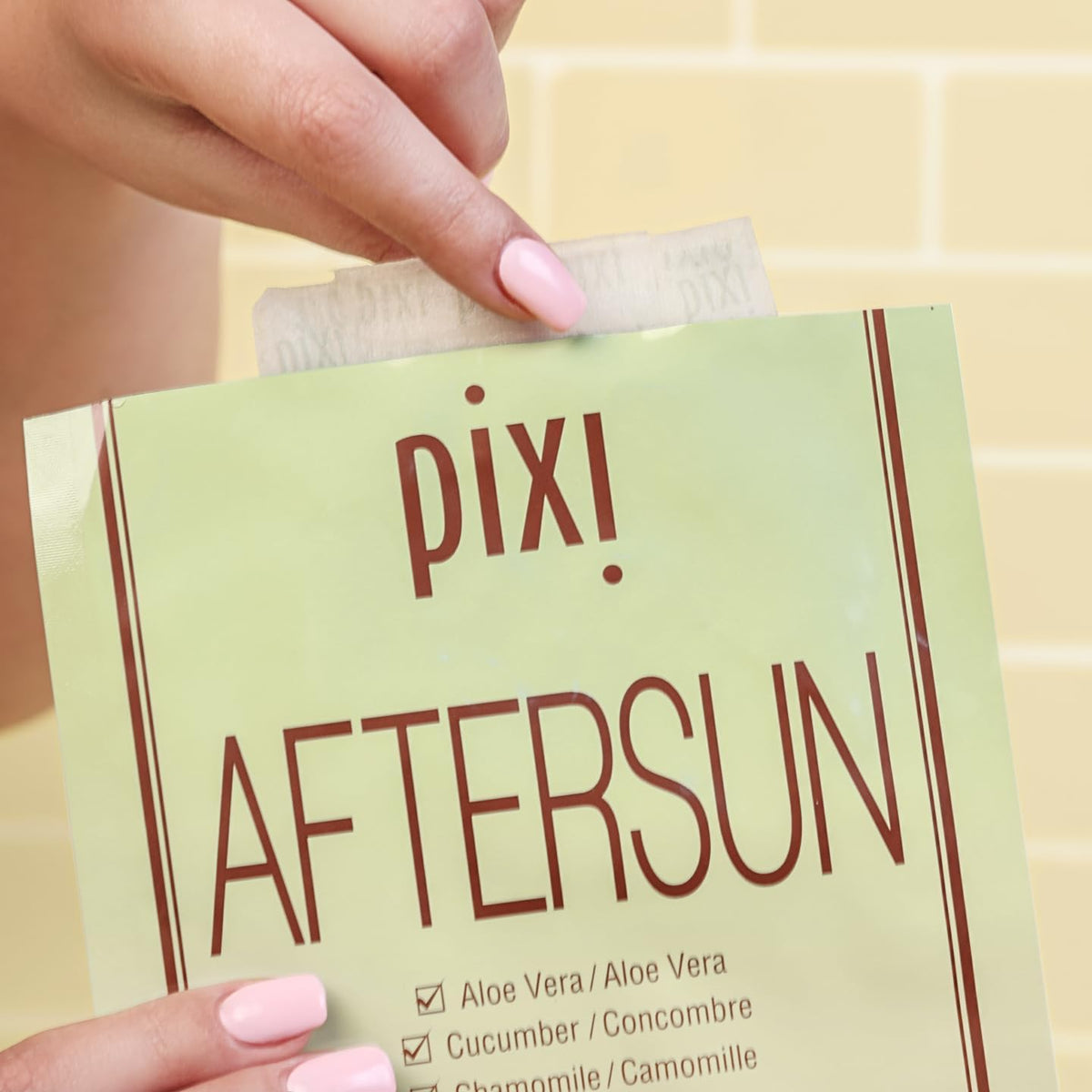 Back of Pixi Beauty cooling face mask box listing complete directions and authentic ingredients
