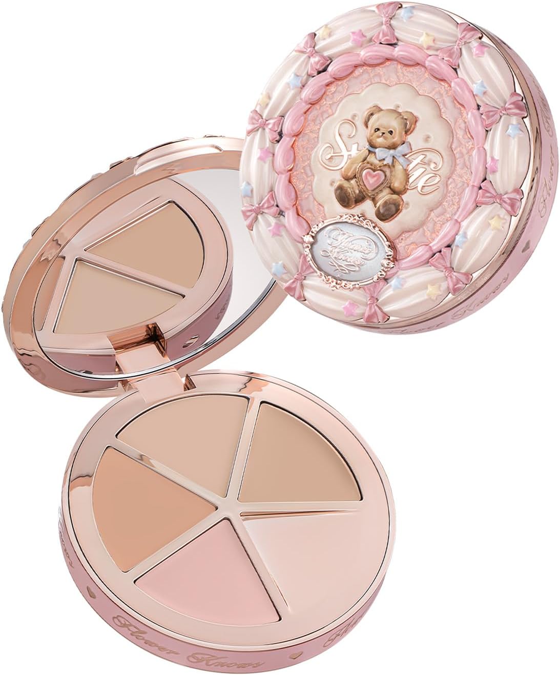 Flower Knows The Sweetie Bear Four-Color Concealer Palette front view showing teddy bear design compact.