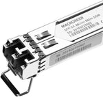 Macroreer optical transceiver module close-up of LC connector interface