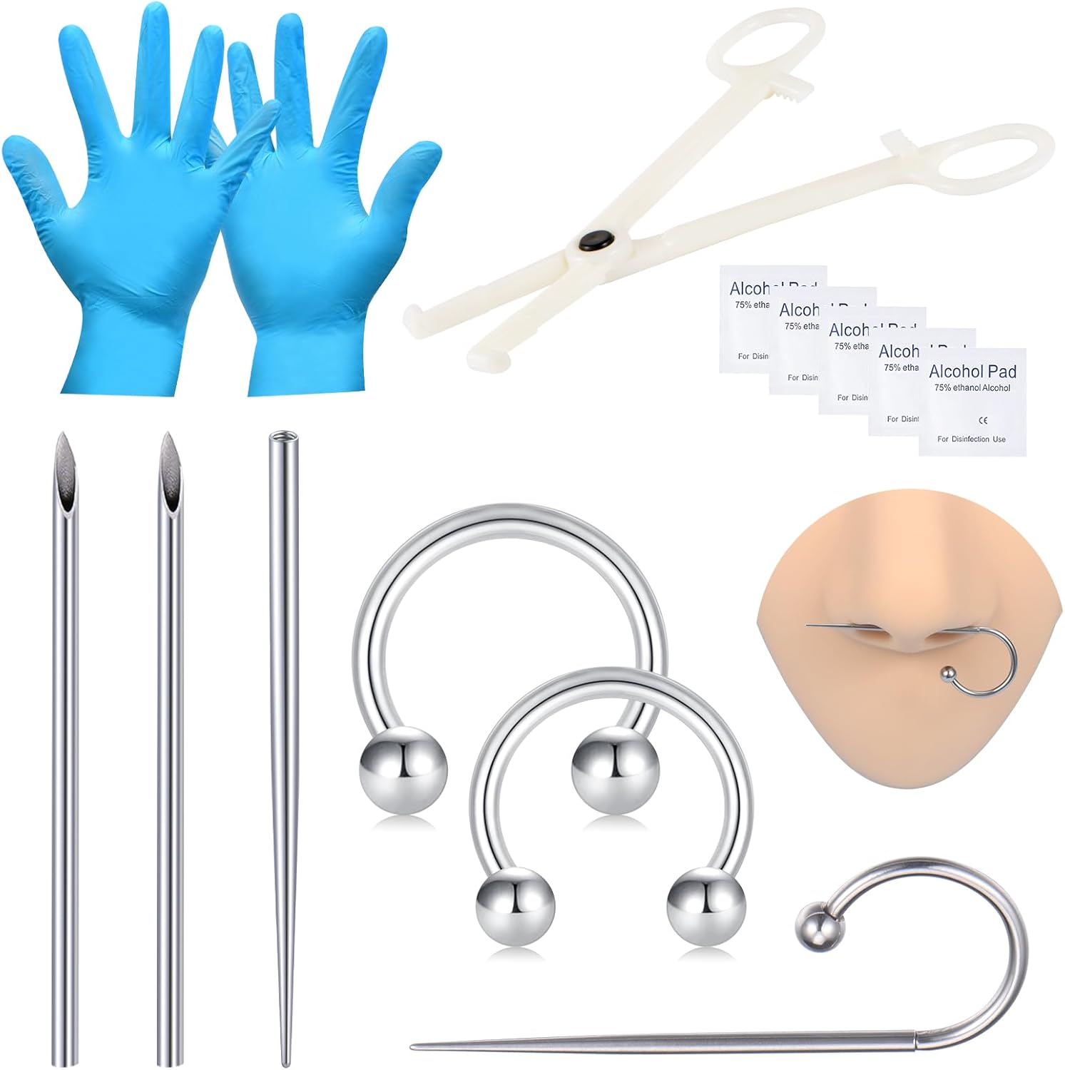 Djciw professional piercing kit with needles and clamps front view
