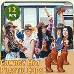 Angle view of brown 10 fluid ounce cowboy boot drinkware set
