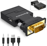 FOINNEX VGA to HDMI adapter front view highlighting the gold plated male connection interface