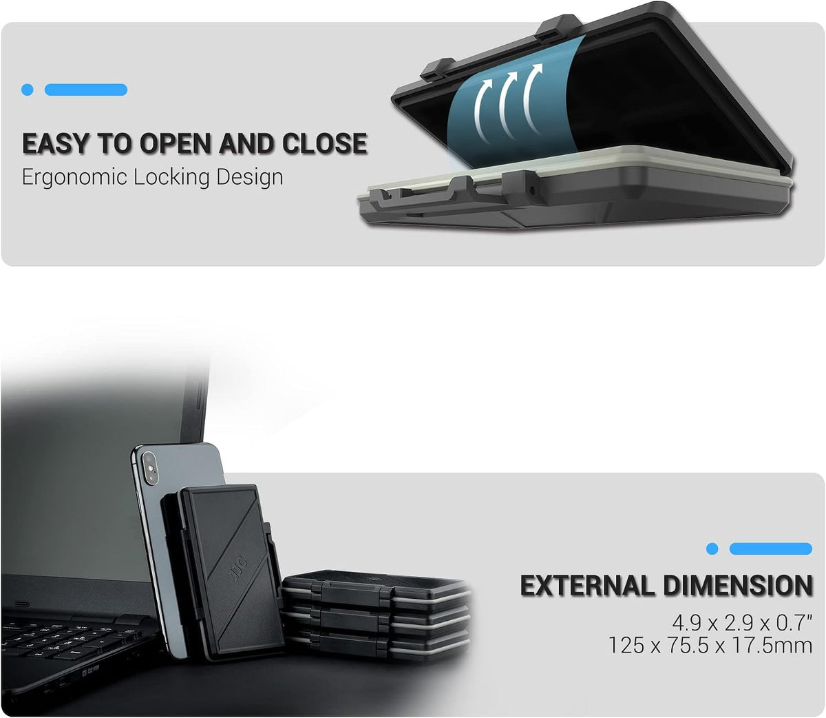 JJC 24-slot memory card protective case angled perspective view