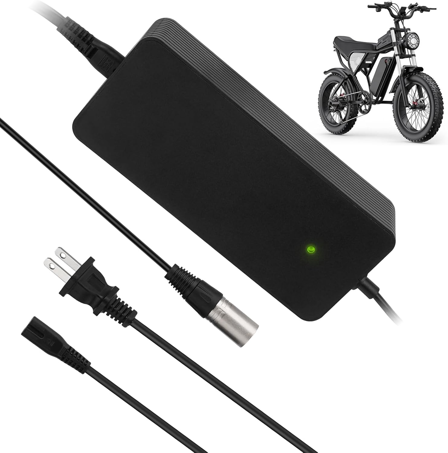 YIBEICO 3 Pin 54.6V 3A fast charging battery charger front view showing the premium black adapter block.