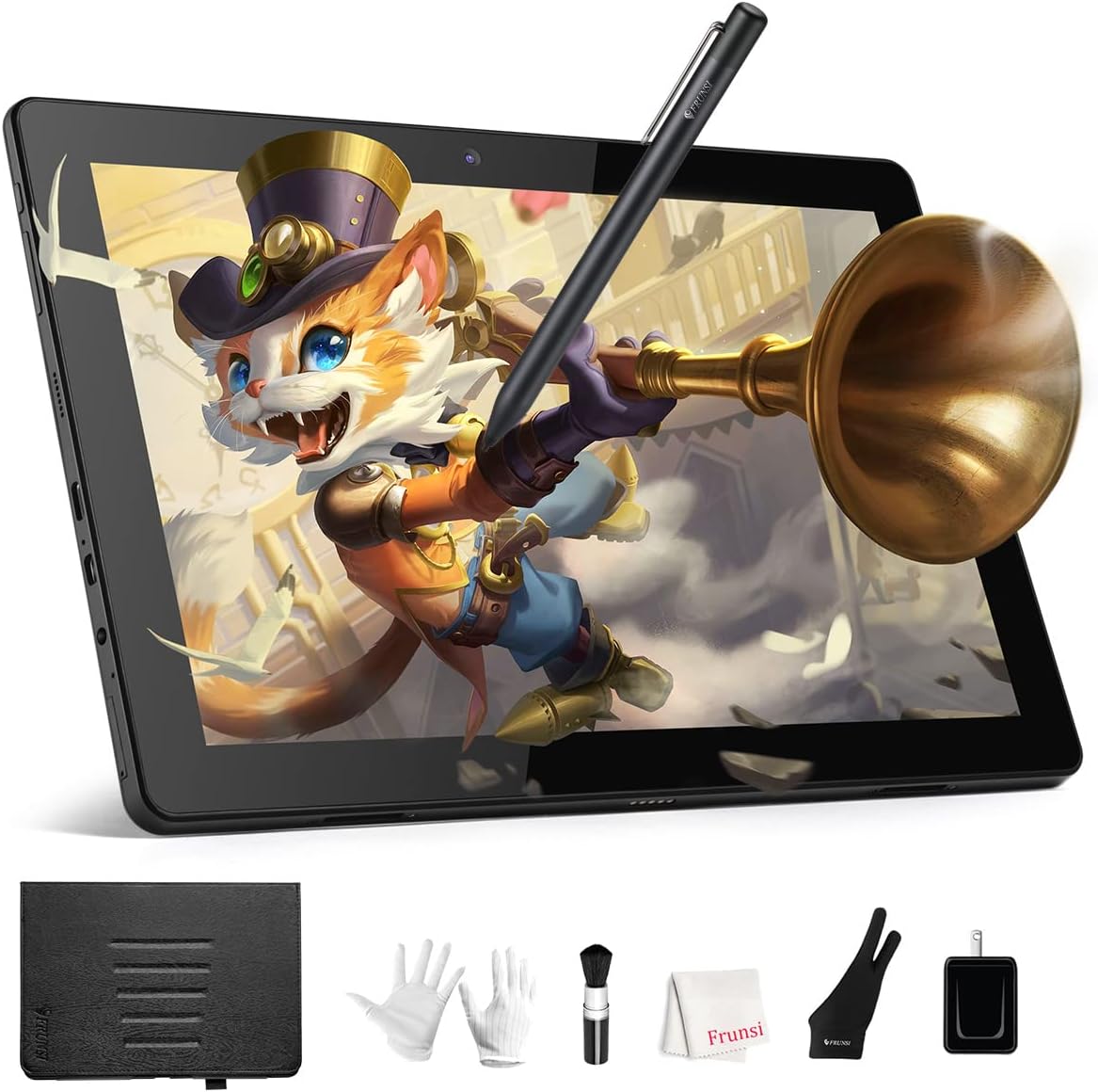 Frunsi RubensTab T11 Pro standalone drawing tablet front view with display screen active
