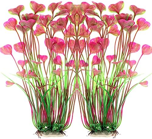 Pair of 16 inch tall ALEGI plastic fish tank decorations anchored securely with ceramic bases.