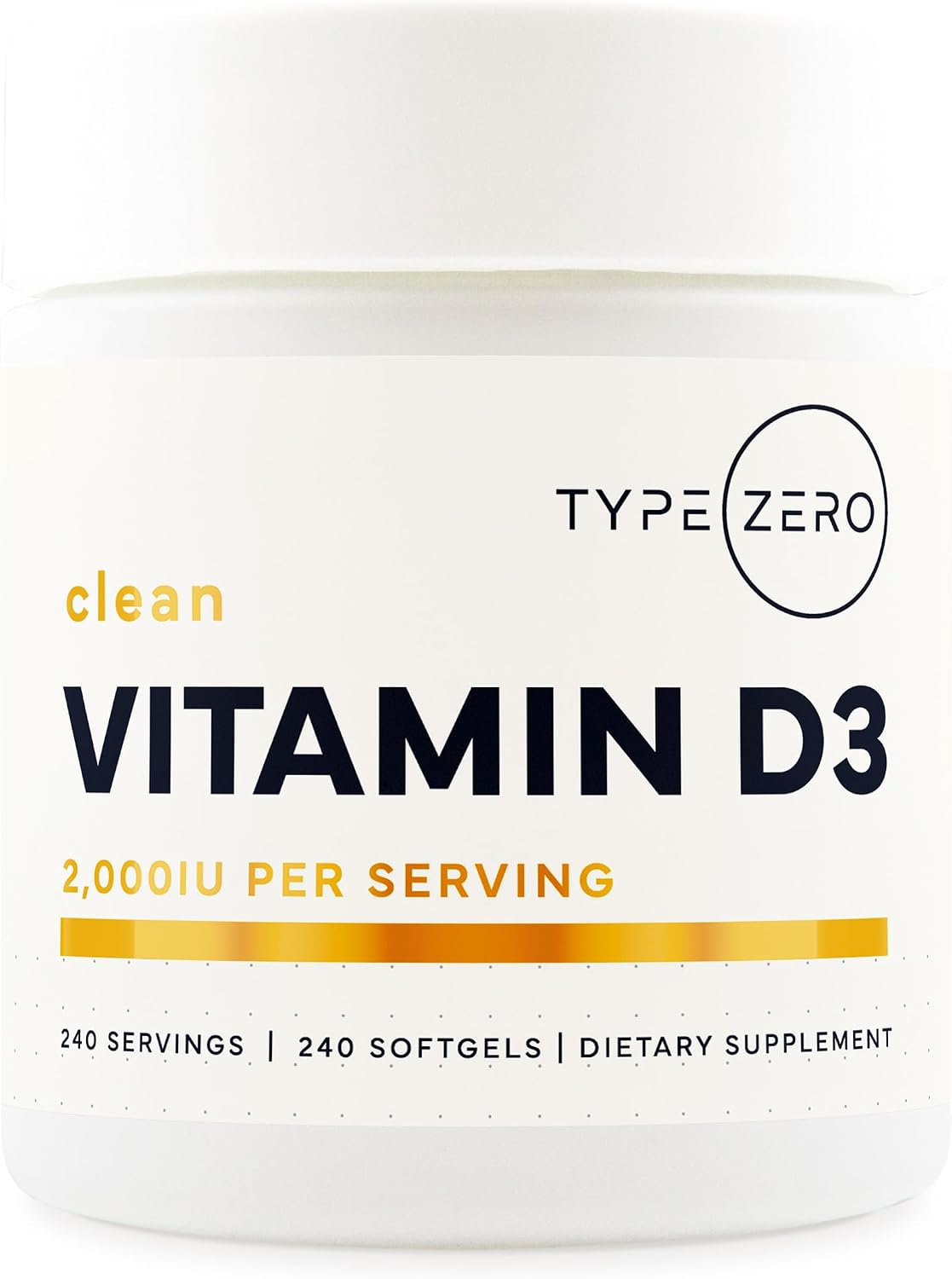 Type Zero Vitamin D3 240 Softgels front view bottle container