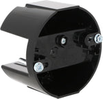 RACO 7120-1 saddle box front view showing round shape and black polycarbonate finish
